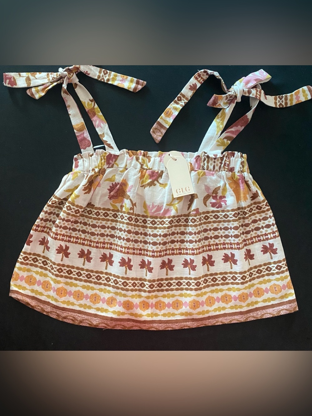 GLC Floral Tie-Shoulder Cami Top in Pink, Yellow & Brown